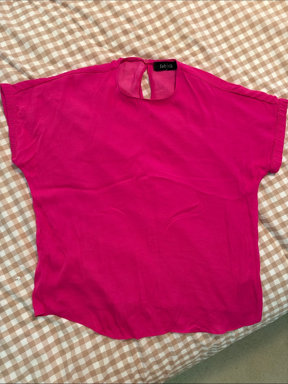 fab'rik Bright Fuchsia Short Sleeve Keyhole Blouse